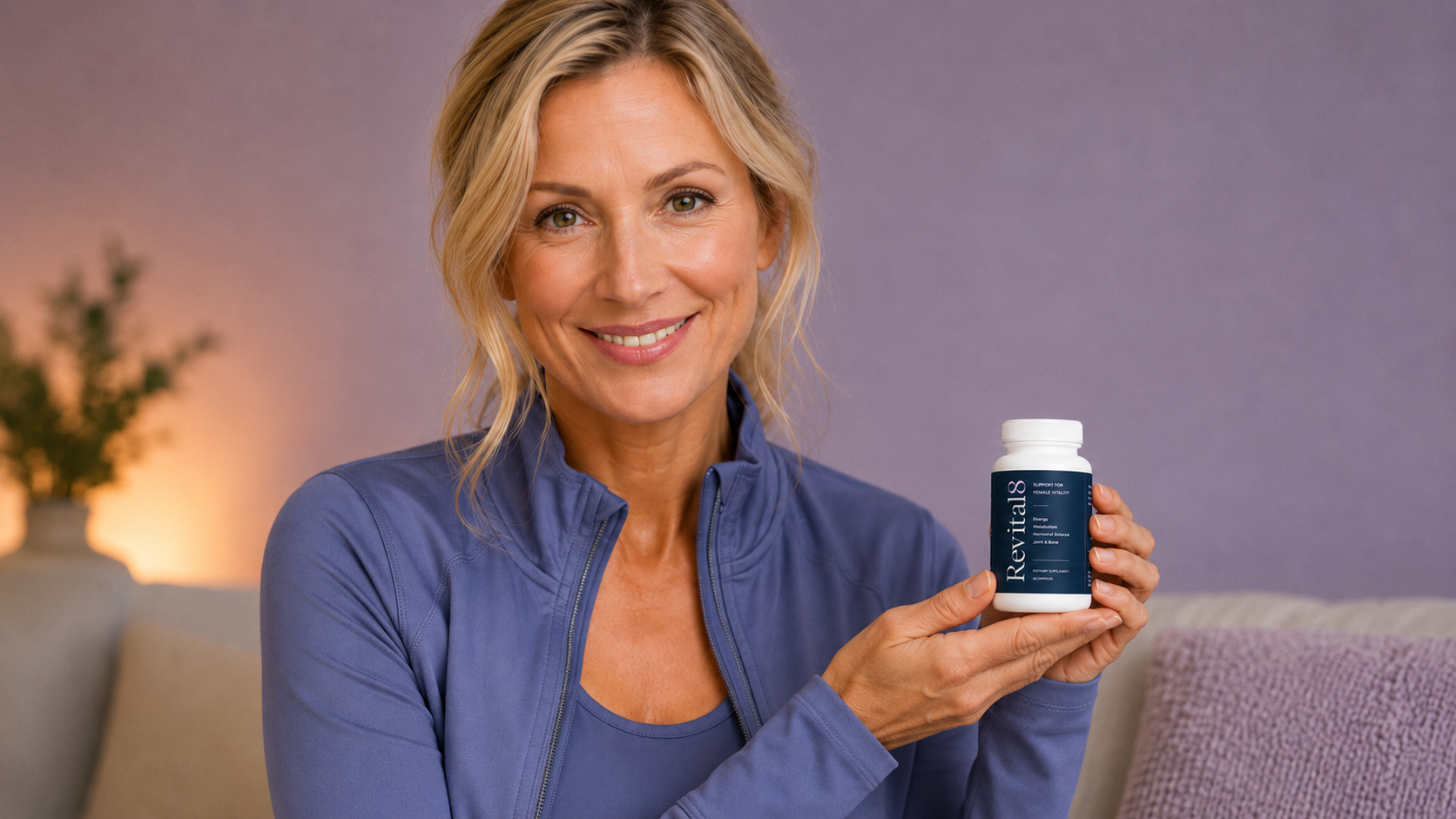 Customer holding Revital8 bottle — lifestyle