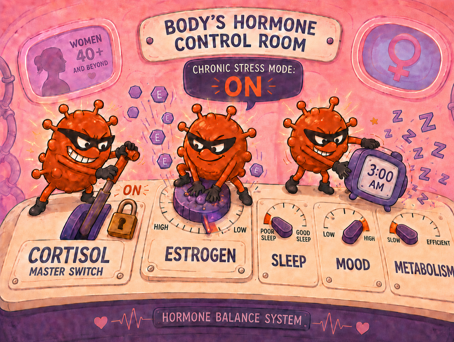 Cortisol rhythm illustration / broken-switch metaphor