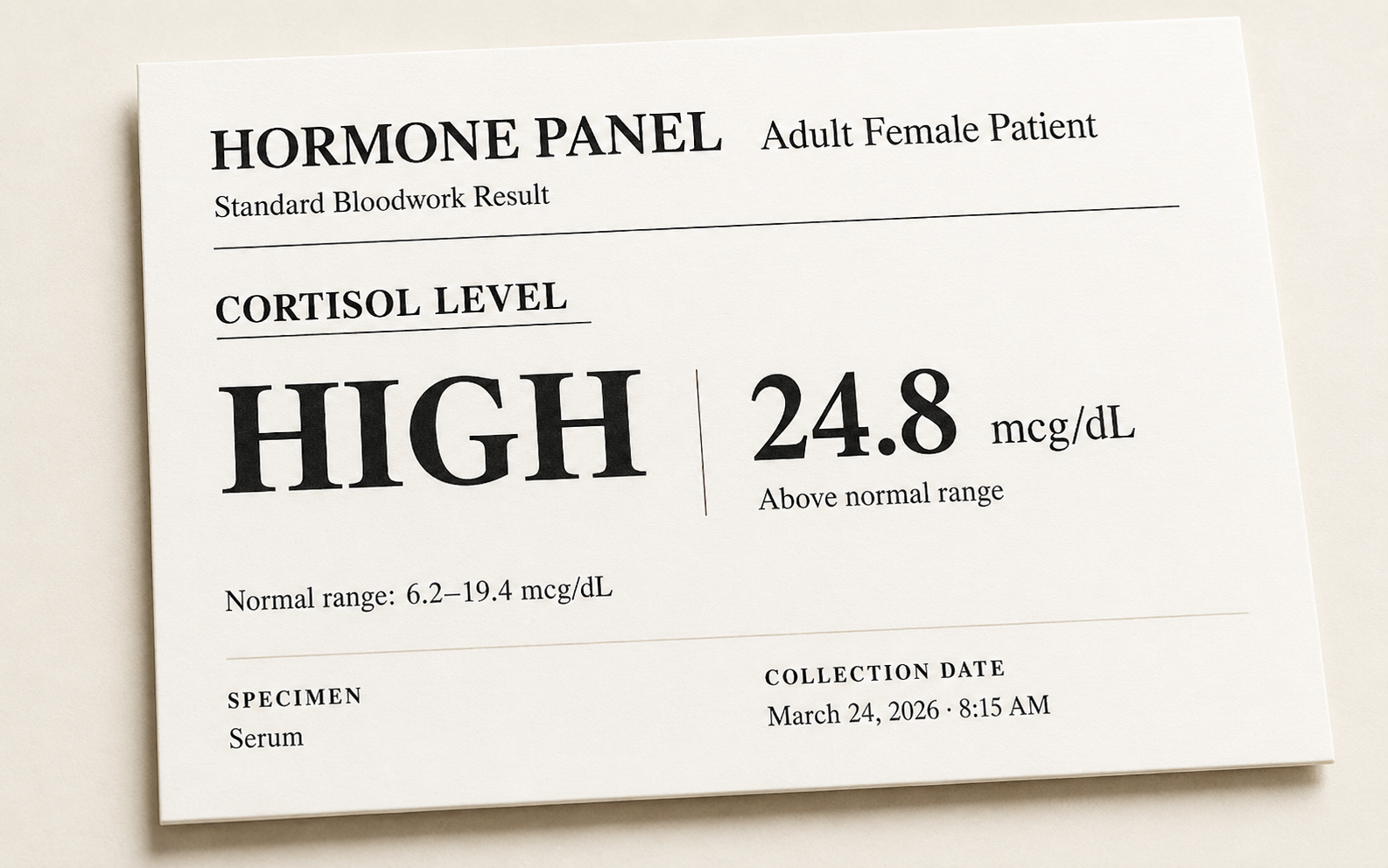 Hormone panel showing high cortisol level