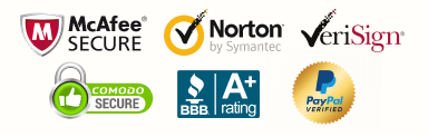 McAfee Secure, Norton, VeriSign, Comodo Secure, BBB A+, PayPal Verified