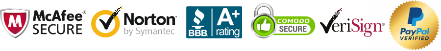 McAfee Secure, Norton, VeriSign, Comodo Secure, BBB A+, PayPal Verified